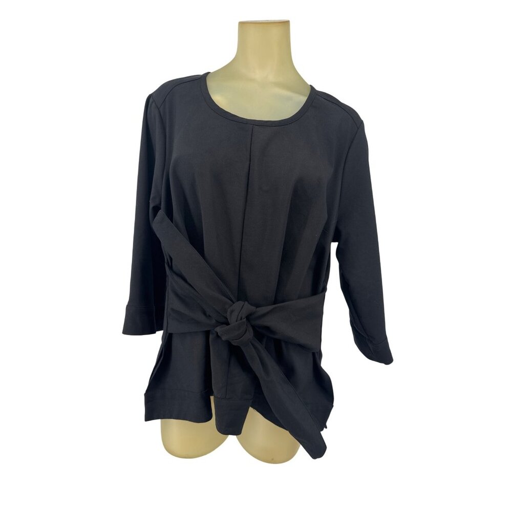 Melissa McCarthy Seven7 Black 3/4 Sleeve Womens Top  Waist Tie Belt size 1X plus
